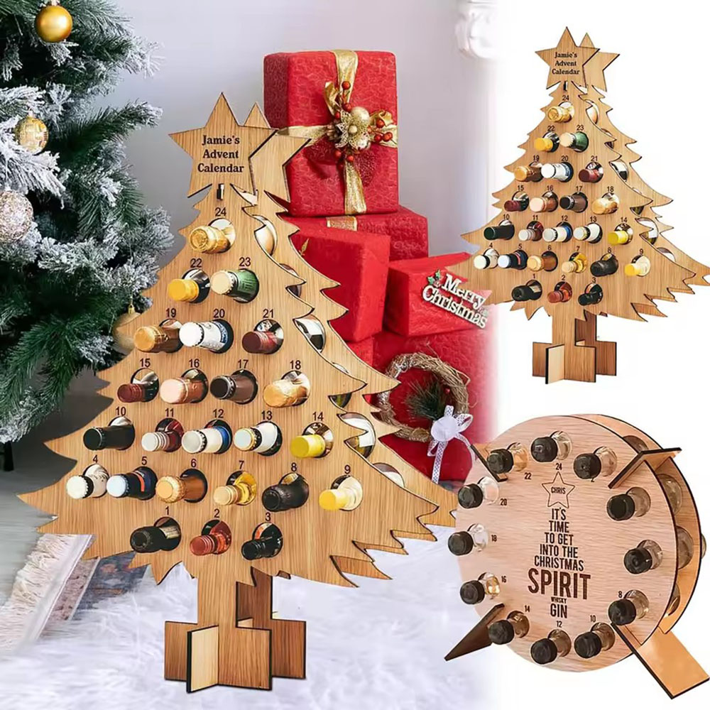 Wine Beer Holder - Noel Ağacı Ahşap Şarap Rafı Zanaat