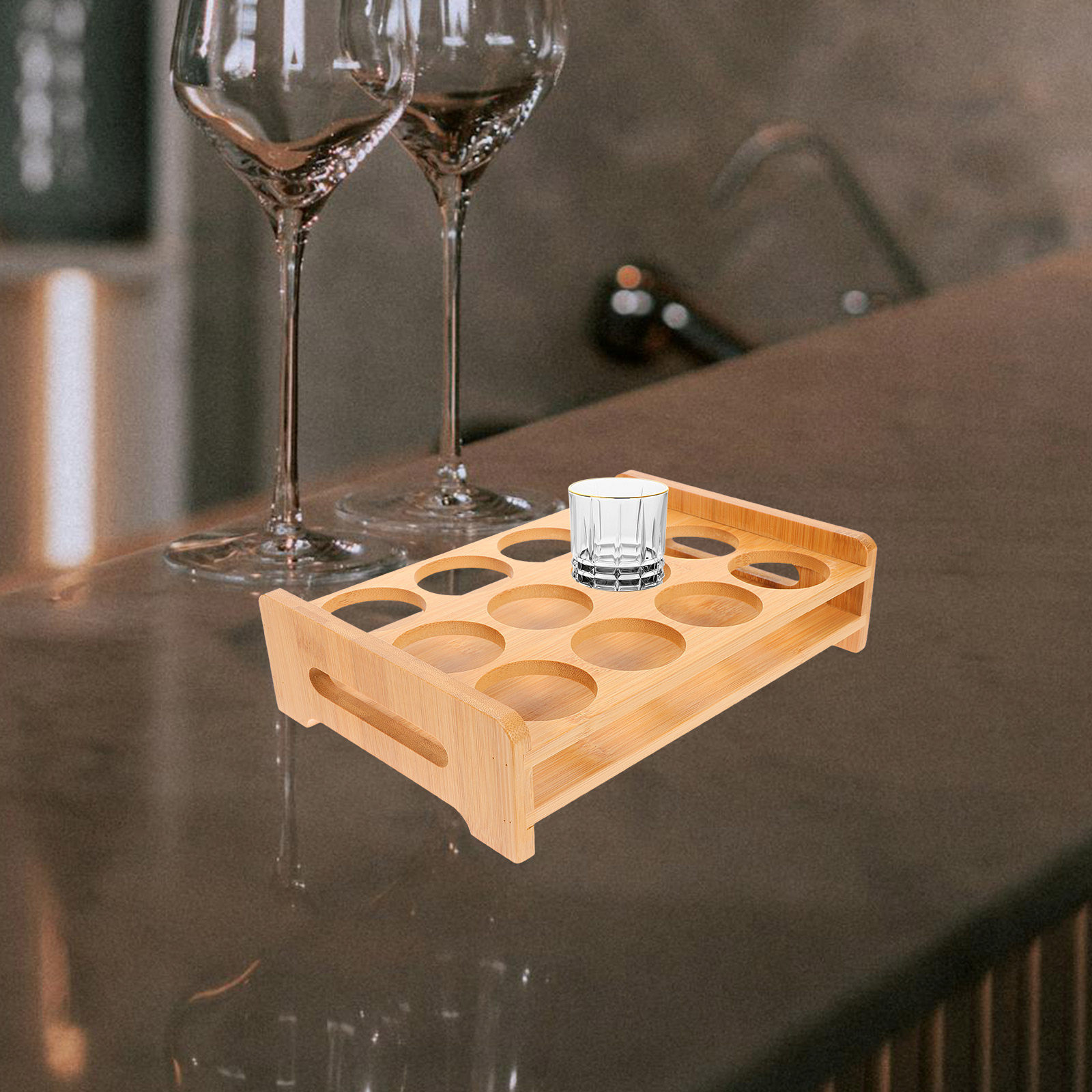 Wine Beer Bar - Bambu Shot Bardakları Tutucu Teşhir Standı